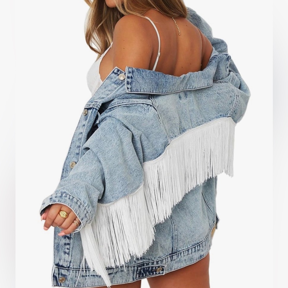 Justalwart Women's Oversized Vintage Denim Jacket Long Sleeve Boyfriend Coat- XL